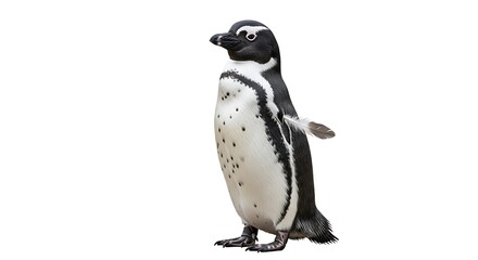 Fototapeta premium A penguin standing upright on a white background