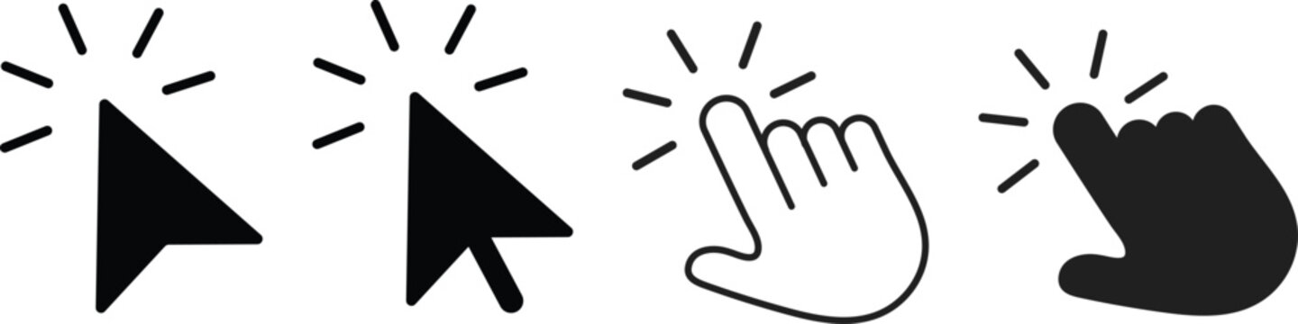 cursor icon set. Click Cursors. Pointer arrow and clicking symbol. Pointer click sign. mouse arrow symbol. Computer uses element
