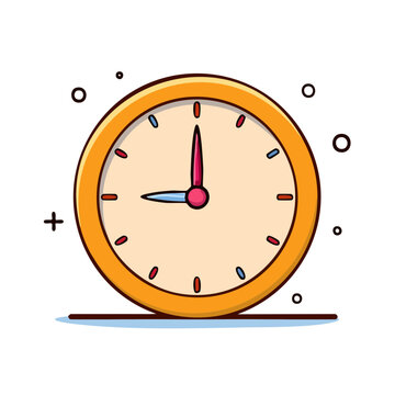 Cartoon clock showing nine o'clock with minimalist decorative elements and shadow