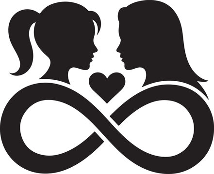 Best friend silhouette with infinity symbol and heart for eternal love