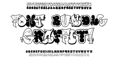 Urban Graffiti Font Bundle: A massive collection of street art typefaces. Authentic spray drips and bubble styles for edgy apparel. © Ook