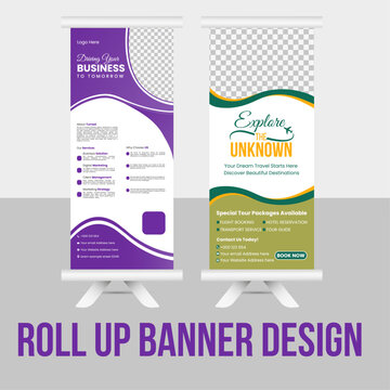 Professional Business Agency Standee Design Template ,Explore the Unknown Adventure Travel Standee Template