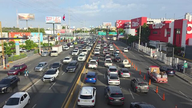 Traffic jam in the main downtown of Santo Domingo, Dominican Republic