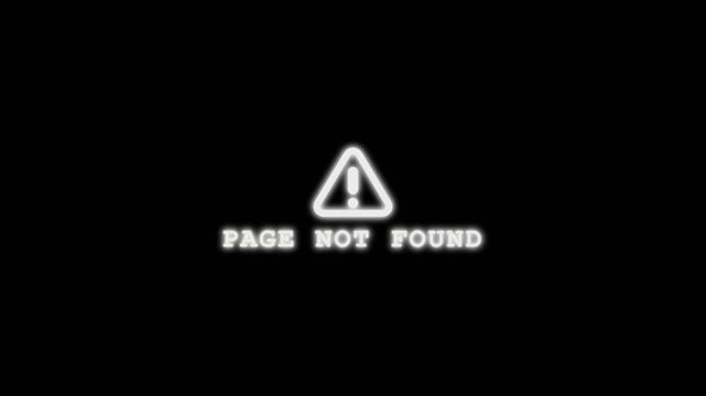 Professional 4K Seamless Loop of Glitchy Page Not Found 404 Error Warning Icon Flickering on Black Background