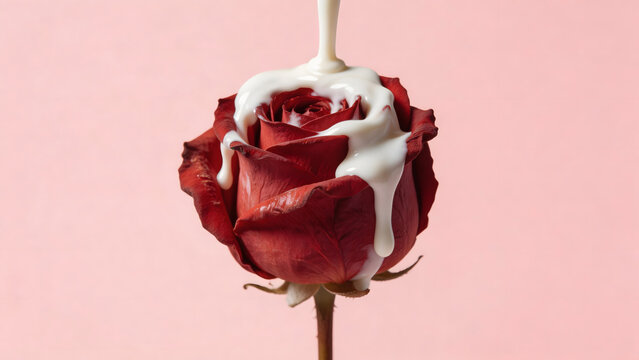 Red rose with white liquid