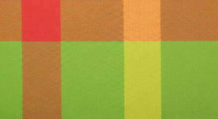 Fototapeta premium Close-up of striped fabric with green, orange, and red blocks. It represents colorful design and texture, ideal for textile or pattern concept