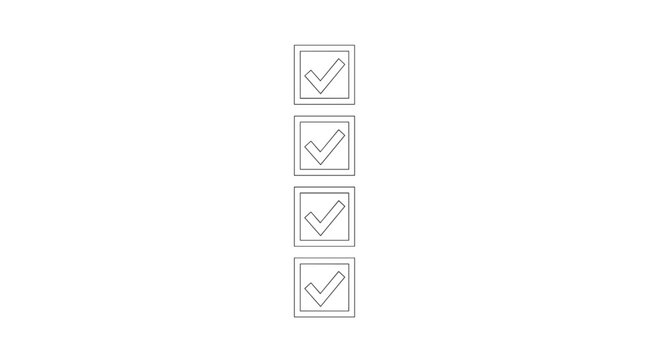 Four minimalist grey checkboxes with delicate checkmarks are arranged in a vertical column against a clean white background for a professional checklist.