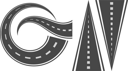 Fototapeta premium Curved Road Vector Set with Different Path Shapes, Transportation Route Design Collection, Modern Minimal Street and Highway Illustration for Navigation, Travel and Direction Concept