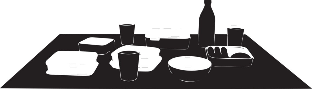 Table setting silhouette illustration with food and drinks vector