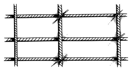 Hand drawn vintage engraving style metal rebar grid or construction wire mesh illustration © Mago