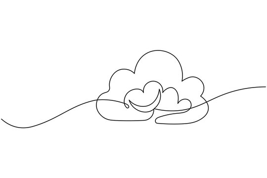 Cloud storage with moon continuous one line drawing minimalist computing technology illustration
