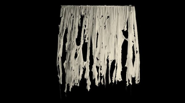 A torn curtain prekeyed with alpha channel. Moving slowly through the air to get a ghostly effect