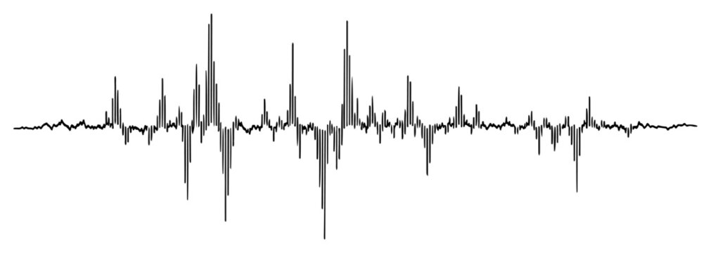 Minimalist hand drawn style illustration of a sound wave or frequency signal waveform