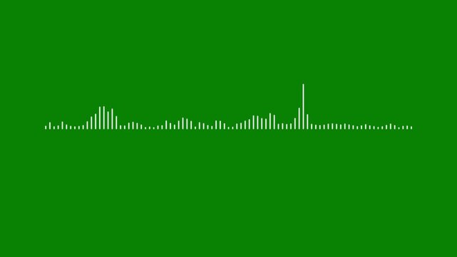 White digital sound spectrum, 4k linear audio waveform animation, green background music visualizer, abstract frequency pulse line, minimalist audio wave, sleek sound wave background.