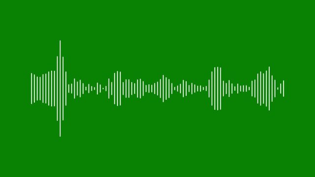 Professional white audio waveform, 4k sound spectrum visualization, green background music wave animation, abstract frequency pulse, linear audio visualizer, smooth sound wave effect,