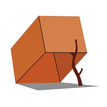 Simple trap box with stick and rope, animal trap on white background.