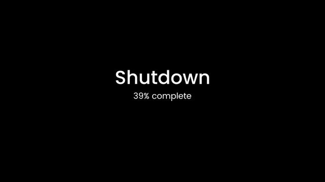Shutdown screen on windows animation isolated on black background