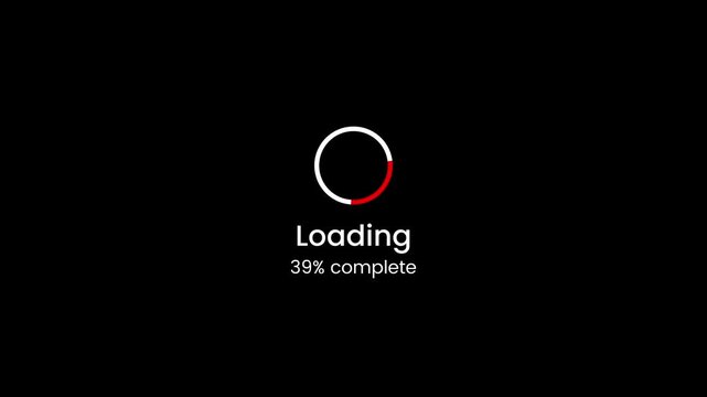 Loading screen indicator from 0 to 100 percent animation isolated on black background