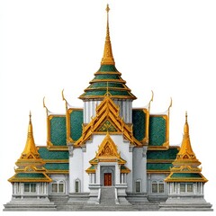 Fototapeta premium Traditional Green And Gold Thai Temple Architecture