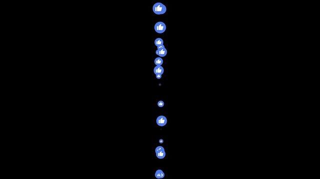 Stream of like emoticons floating upwards animation isolated on black background