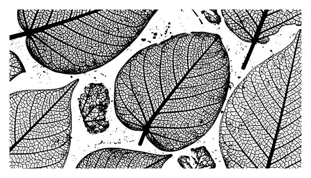 Detailed vintage engraving of skeleton leaf vein patterns and foliage anatomy background