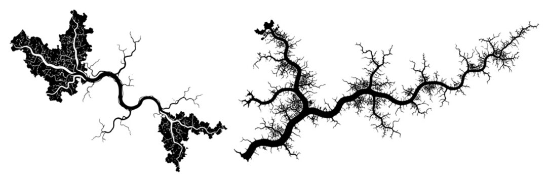 Abstract hand drawn illustration of branching organic fractal patterns resembling river deltas or neural networks