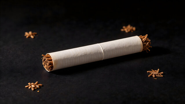 Cigarillo with loose tobacco on dark surface