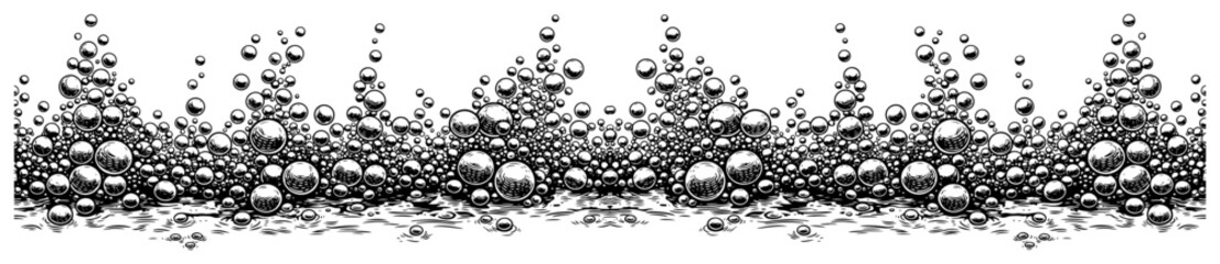 Detailed vintage illustration of a dense border of bubbles or pearls in stipple style