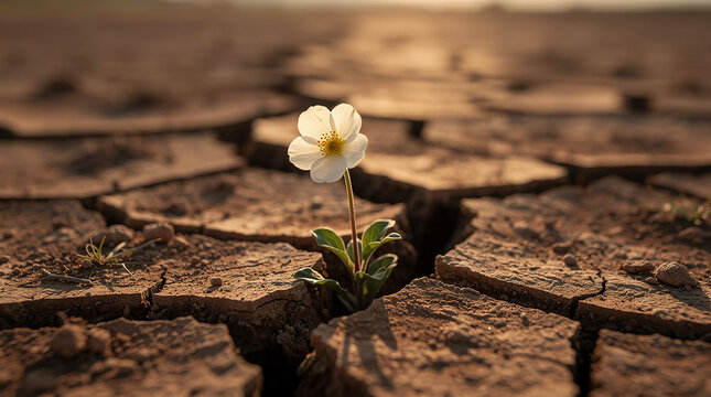 Cracked earth with one flower
