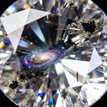 Modern diamond, gemstone, galaxy, inclusion, gemology concept in clean modern style, visually rich composition, natural lighting, ideal for advertising, digital content, commercial design and high qua