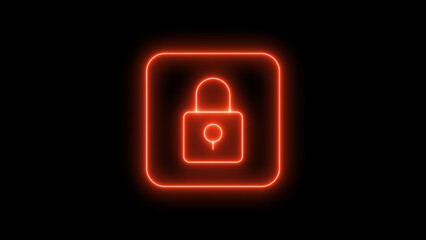Glowing orange neon lock icon animation on a black background, digital security, privacy, restricted access, or data protection © MdShafiqul