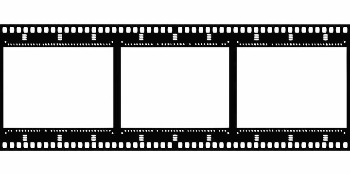 A strip of black and white photographic film with four frame divisions