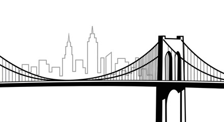 Fototapeta premium A scenic illustration of Brooklyn Bridge standing tall with New York City skyline in the background at dusk showcasing iconic landmark and urban landscape.