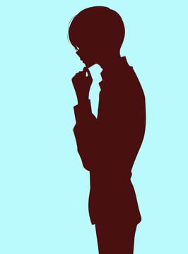 考える男性　シルエット