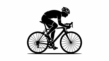 Fototapeta premium Cyclist Silhouette, Road Bike Racing, Athlete Sport, Active Lifestyle, Isolated on White Background, Copy Space, Vector Graphic