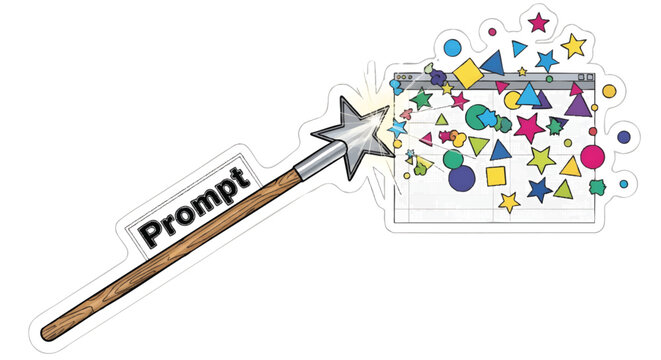 Magic wand with colorful stars and sparkles on a computer screen