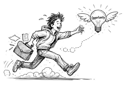 Startup concept simple sketch running image hustle generation opportunity icon person doodle