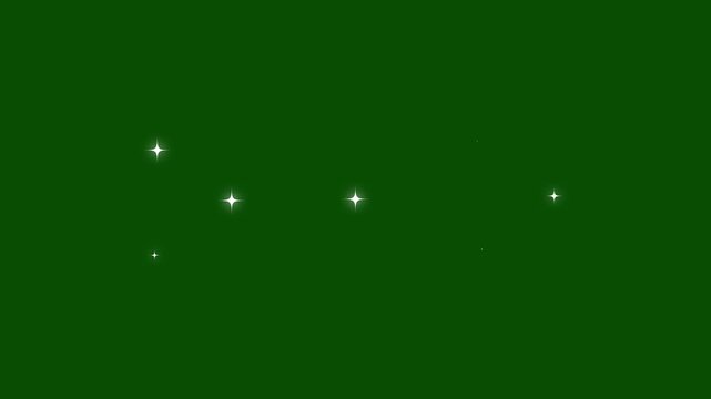 White glowing twinkle stars animation with sparkling glitter dust trail blinking retro vector star doodles magic particle burst flat sparkle effect overlay green screen background 4k