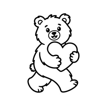 Cute cartoon bear holding a heart shape with its paws isolated on white background illustration