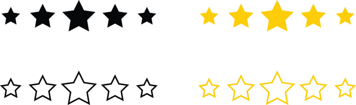 Four black filled stars and four yellow outlined stars in rows rating review feedback