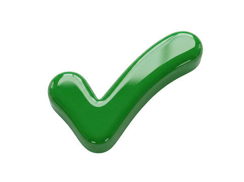 Vibrant glossy green 3D check mark icon for success and approval confirmation isolated transparent background image