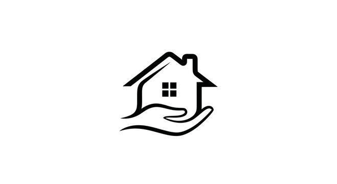Hand holding a house logo, real estate, home ownership, care, protection