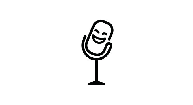 Funny microphone icon with laughing face, comedy show, podcast, stand-up, music performance