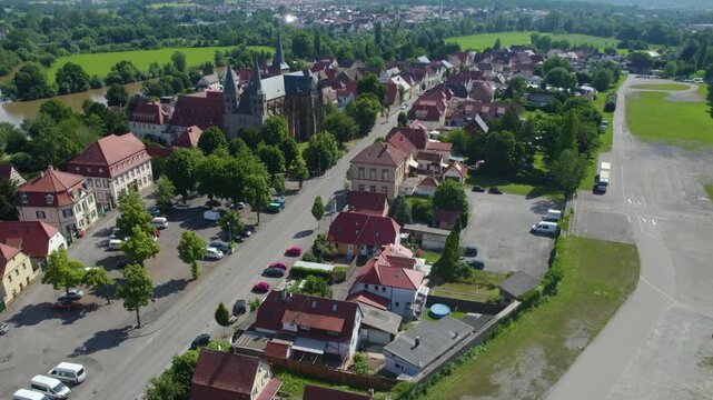 Aerial view of the city Bad Wimpfen  in Germany on a sunny day in spring.