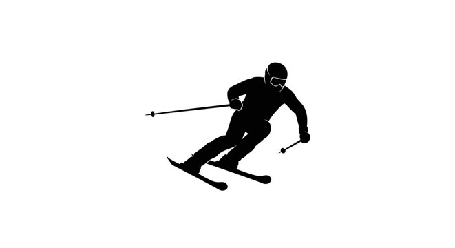 Silhouette skier on white background, dynamic action shot, winter sport