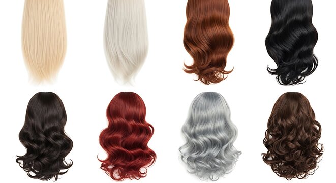 Assortment of synthetic ponytail hair extensions in various shades