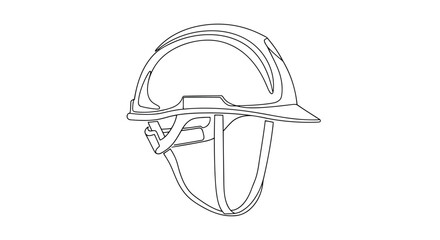 Fototapeta premium Vector illustration of a stainless steel whisk, pan, and kitchen knife with a protective construction hardhat icon as food equipment safety symbols