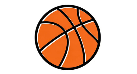 Fototapeta premium A simple, iconic illustration of an orange basketball with black outlines on a pure white background.