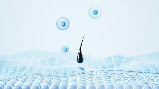 Human hair and skin tissue. Hair nourishment, scalp nourishment, scalp and hair repair, etc. 3d rendering.