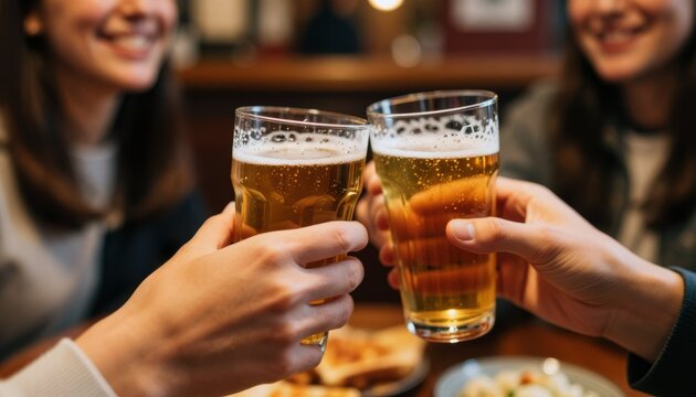 Cheers to friendship celebrating togetherness over drinks in a cozy restaurant atmosphere
